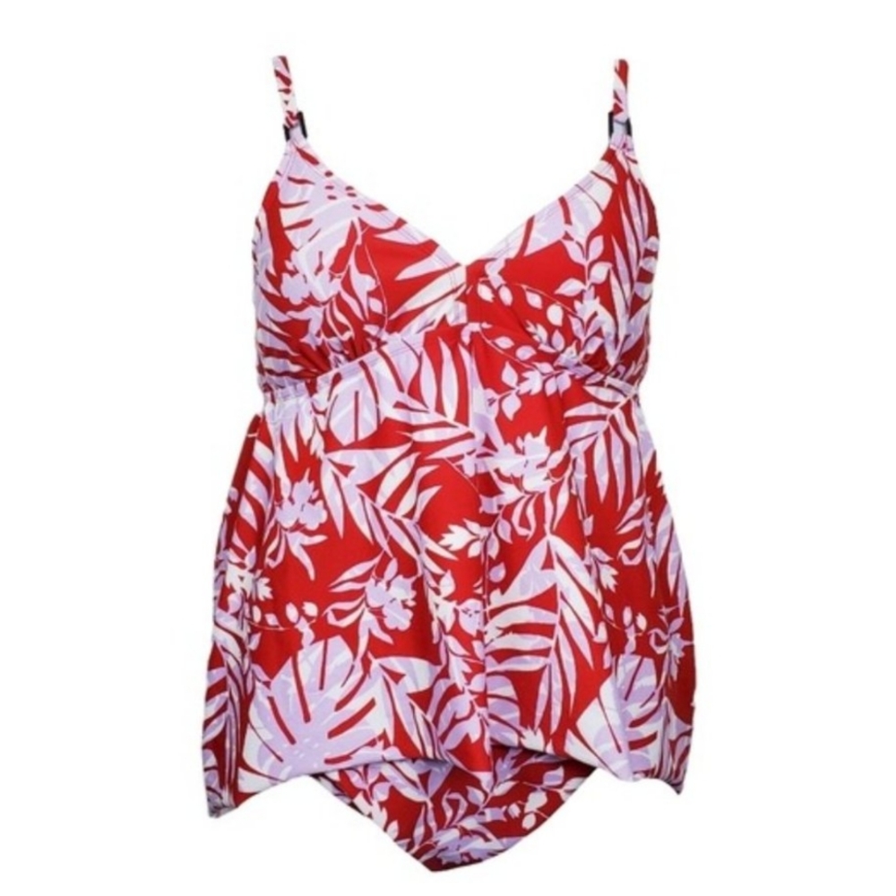 Kona Sol Red and White Tropical Top Swimsuit Size Small